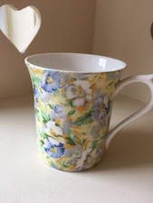 Queen’s China - English Fine Bone China Yellow / Blue Allover Floral Mug 175ml