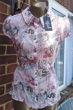 BNWT HELL BUNNY SIZE 10 S ATTINA PINK MERMAID SEMI SHEER BLOUSE ROCKABILLY 