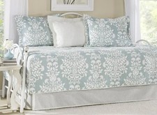 Laura Ashley Day Bed Comforter Shams Rowland Breeze Blue Floral 5 Pc Set COTTON