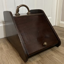 Vintage Firebox Coal Scuttle Logs Storage Wood And Brass With Liner And Shovel
