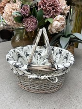 Grey Wicker Shopper Shopping Basket with Stag Liner Fold Flat Handles