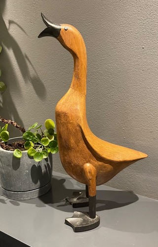 Carved wooden duck decorative - wooden,