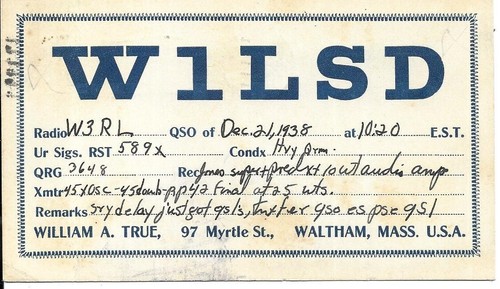 Qsl 1938 waltham radio - ma,