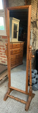 Vintage Solid Natural Brown Brown Cheval Tilting Full Length Mirror on Stand