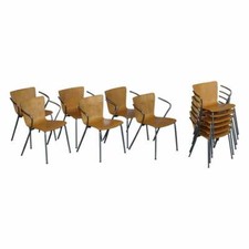 SIX VINTAGE FRITZ HANSEN VICO MAGISTRETTI DUO BENTWOOD STACKING ARMCHAIRS 6 4 2