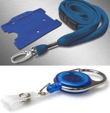 ID Neck Strap Lanyard, ID Card Holder & Retractable Reel Pass Badge Holder Blue