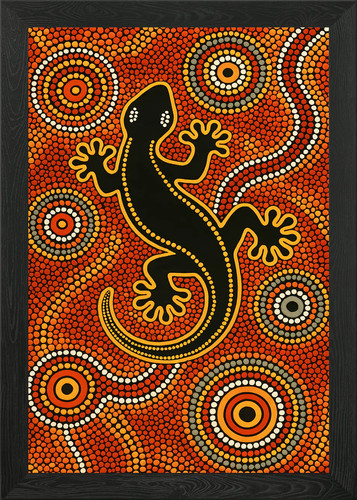 Aboriginal art lizard framed - lizard,