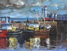 Newlyn Harbour Cornwall Original Oil Painting By Cornish Artist Richard Blowey