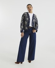 River Island Womens Jacket Navy Long Sleeve Floral Print Studded Outerwear Top
