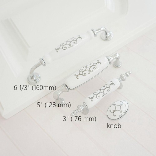 White ceramic cabinet handles - white,