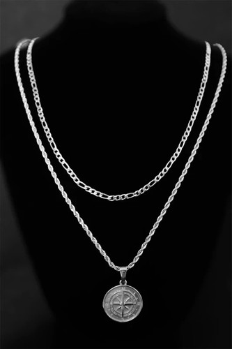 Mens silver compass - mens,