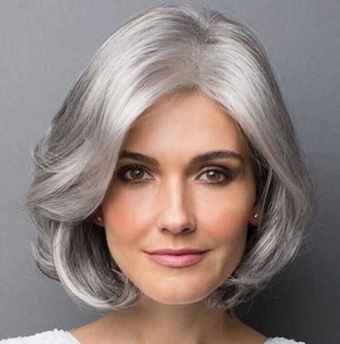 Woman wig silver gray bob - woman,