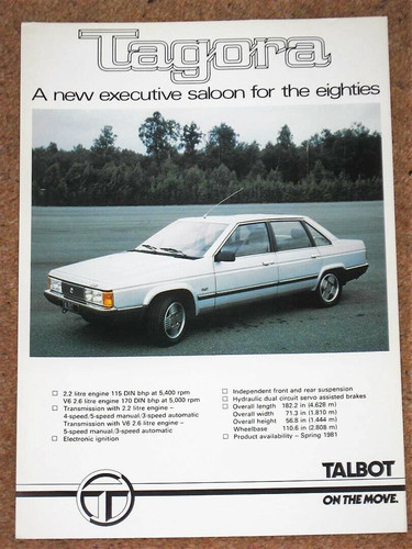 1980 talbot tagora sales - 1980-81,