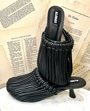 Free People Alohas Gleea Caged Kitten Heels Slipper Mule Black Leather 39/9 NEW