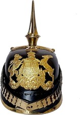 German Pickelhaube Leather Helmet Replica | Prussian Imperial Brass Spike Helmet