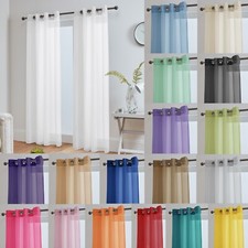 Pair (x2) Voile Eyelet Ring Top Curtains - Net Voile Curtain - Lucy Panel