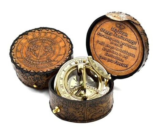 Antique brass sundial - sundial, compass