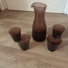 Zara Home Glass Carafe and Glass Set with x 4 Glasses Amethyst Purple Pink