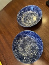2 Vintage Blue Spongeware Bowl