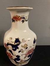 Vintage Masons Ironstone Blue Mandalay Vase Hand Painted, great condition 19.5cm
