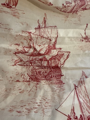 Red toile drapery fabric - red,