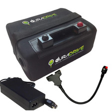 Duradrive 27-36 hole Lithium Golf Trolley Battery, Charger, lead & Bag