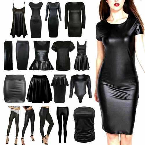 Women black faux leather wet - faux,