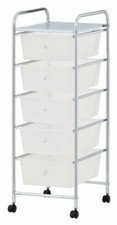 NEW HOMEKIND 5 CLEAR DRAWER TRAYS MOBILE STORAGE TROLLEY ON 360° CASTOR WHEELS