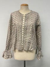 Ewa I Walla Floral Top Ivory Cream Red L Button Up Blouse Elastic Ruffle Sleeves