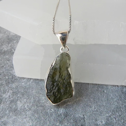 Raw moldavite pendant gemstone - pendant,