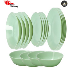 IKEA OFTAST Green Glass Dining Set Plates & Bowls Microwave Dishwasher Safe
