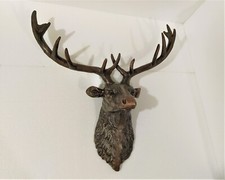 Large Metal Wall Mount Deer Head Stag Head Antelope Trophy Copper Antique Finish
