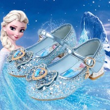 Kids Girls Elsa Princess Fancy Party Sequins Rhinestone Bow Flat Princess Shoes