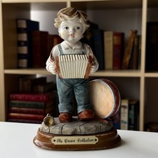 Crosa Collection Figurine Playing Accordion Drum 7" Signed xmas gift decor Boy 