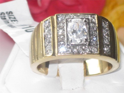 Mens gold ring - cz, oval