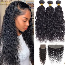 Human Hair Bundles with 4x4 Lace Frontal Water Wave 13x4 Lace Closure Remy Hair