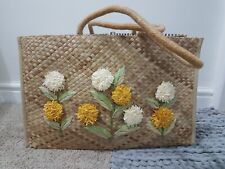 Beautiful Zara Large Jute Bag Tote Shopper  With Flowers  Detail New