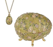 Joan Rivers Blossom Egg Box & Necklace Set Goldtone Enamel 2008 Ltd Edition