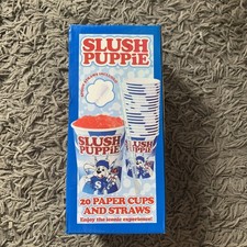 Slush Puppie Pack of 20 Paper Cups & Paper Straws Classic Slush Puppy Design