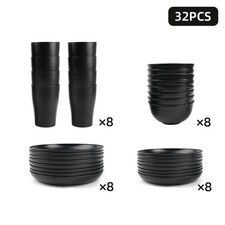 16/32PCS Set Black Dinnerware