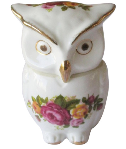 Cottage rose owl trinket - trinket, pot