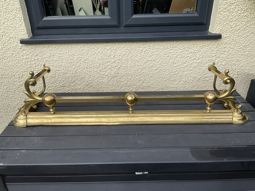 Victorian brass fire fender - brass,