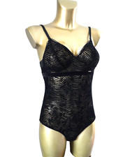 M & S AUTOGRAPH VELVET FLOCK BODY SUIT BLACK