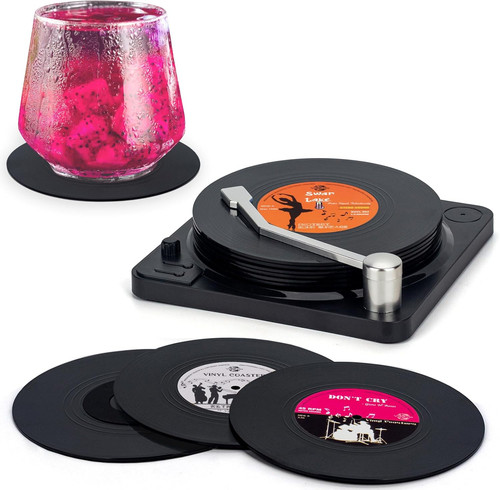 Retro vinyl record coasters - retro,