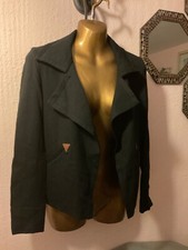 Lacoste Women's Black Viscose Blazer Jacket With Faux Leather Accents Size 34