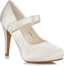 Women's Ivory Plain Satin High Heel Mary Jane Bridal Wedding Court Shoes 3-8