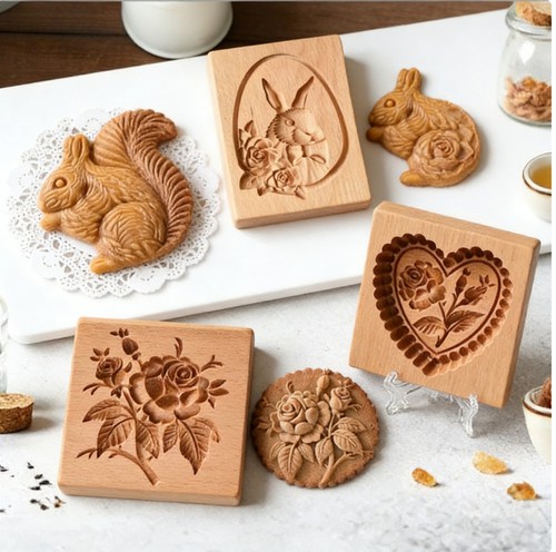 Wooden cookie mold carved - mold,