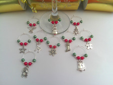 Christmas Wine Glass Charms Set of 10 - Secret Santa, Table Decoration, Gift
