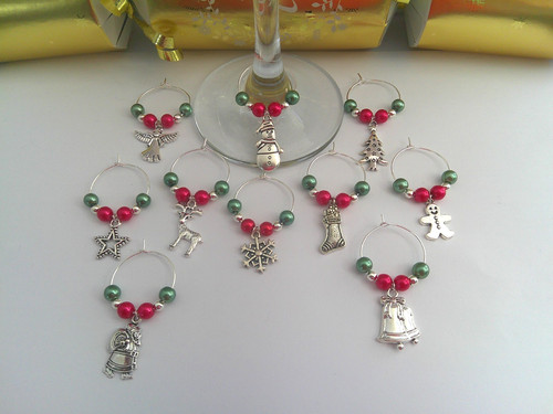 Christmas wine glass charms - christmas,
