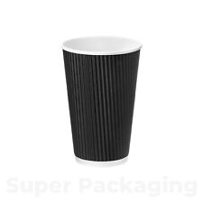 Disposable Coffee Cups Paper Cups Black - Rippled Hot Drink - With/Without Lids